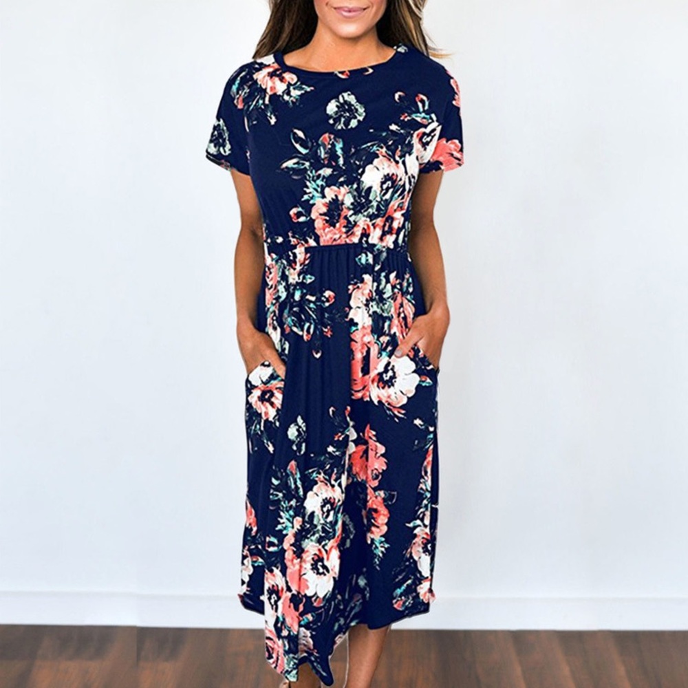 💕 Floral short sleeve dress side pockets - Picture 1 of 4